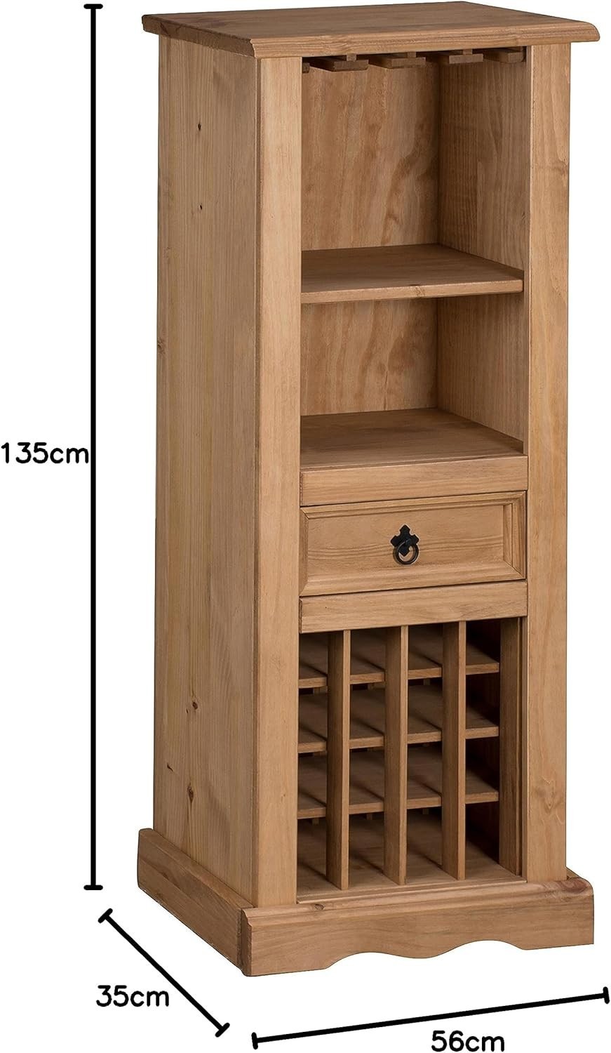 Tall Wooden Wine Rack Cabinet 16 Bottle Storage with Drawer & Shelves Home Bar