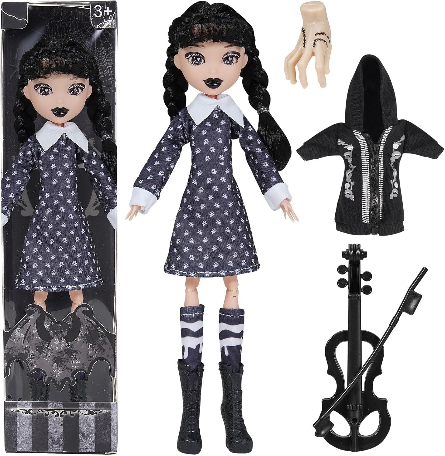 10 Inch Collectible Fashion Doll Black Dress Coat Violin Accessories
