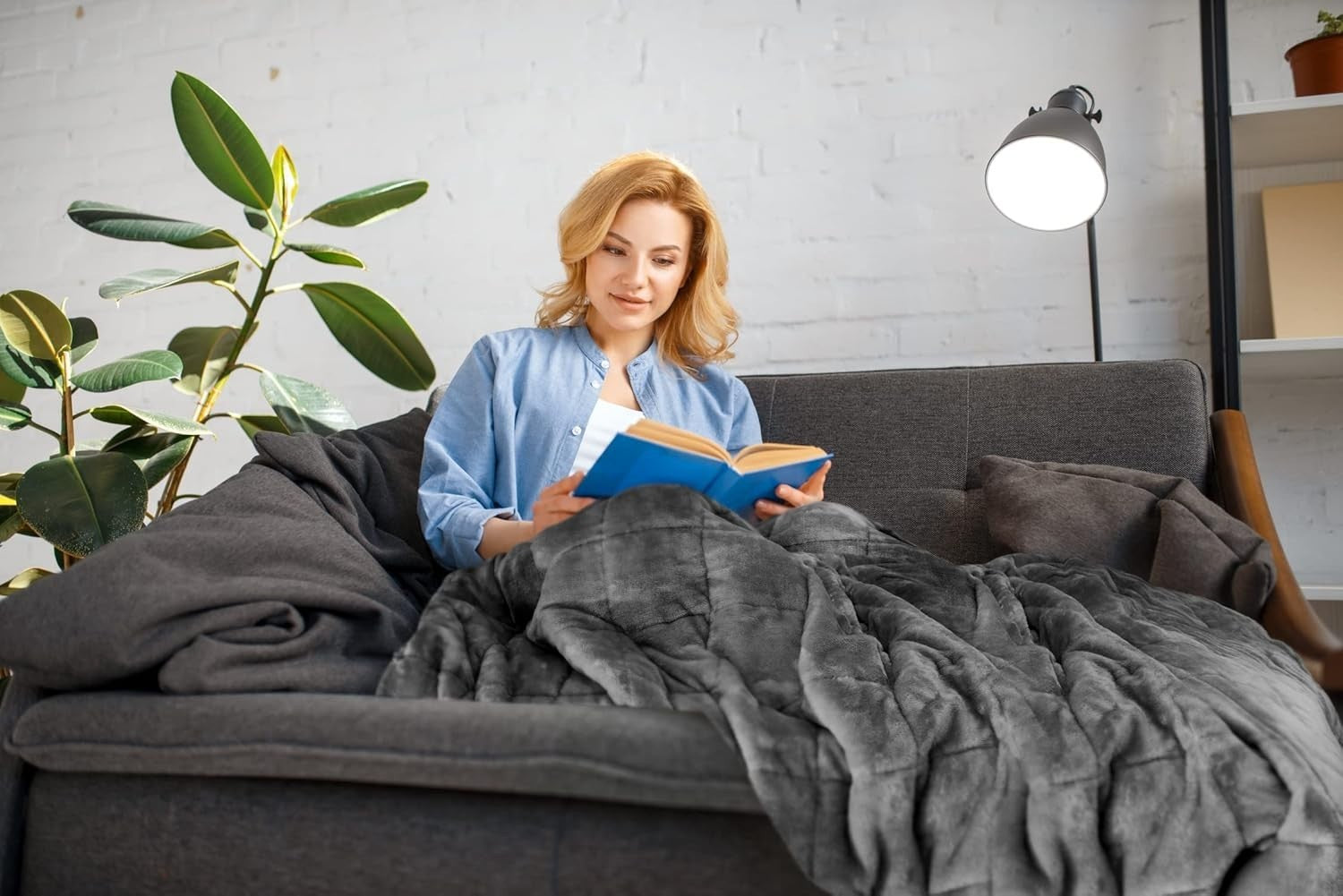 4.1kg Weighted Sherpa Blanket Grey 50x60" (127x152cm) Soft and Cozy
