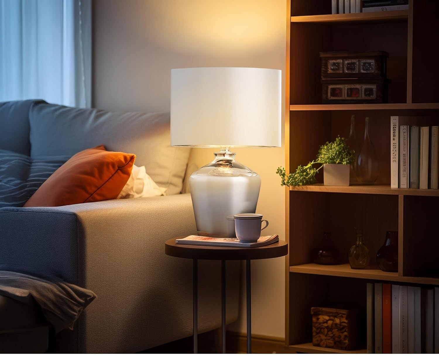 Dimmable Chrome Glass Table Lamp with Ivory Shade, LED Compatible, 47cm