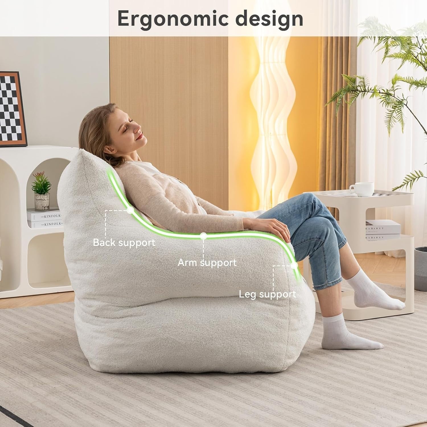 White Memory Foam Bean Bag Chair | Large Teddy Sofa Seat for Adults Room
