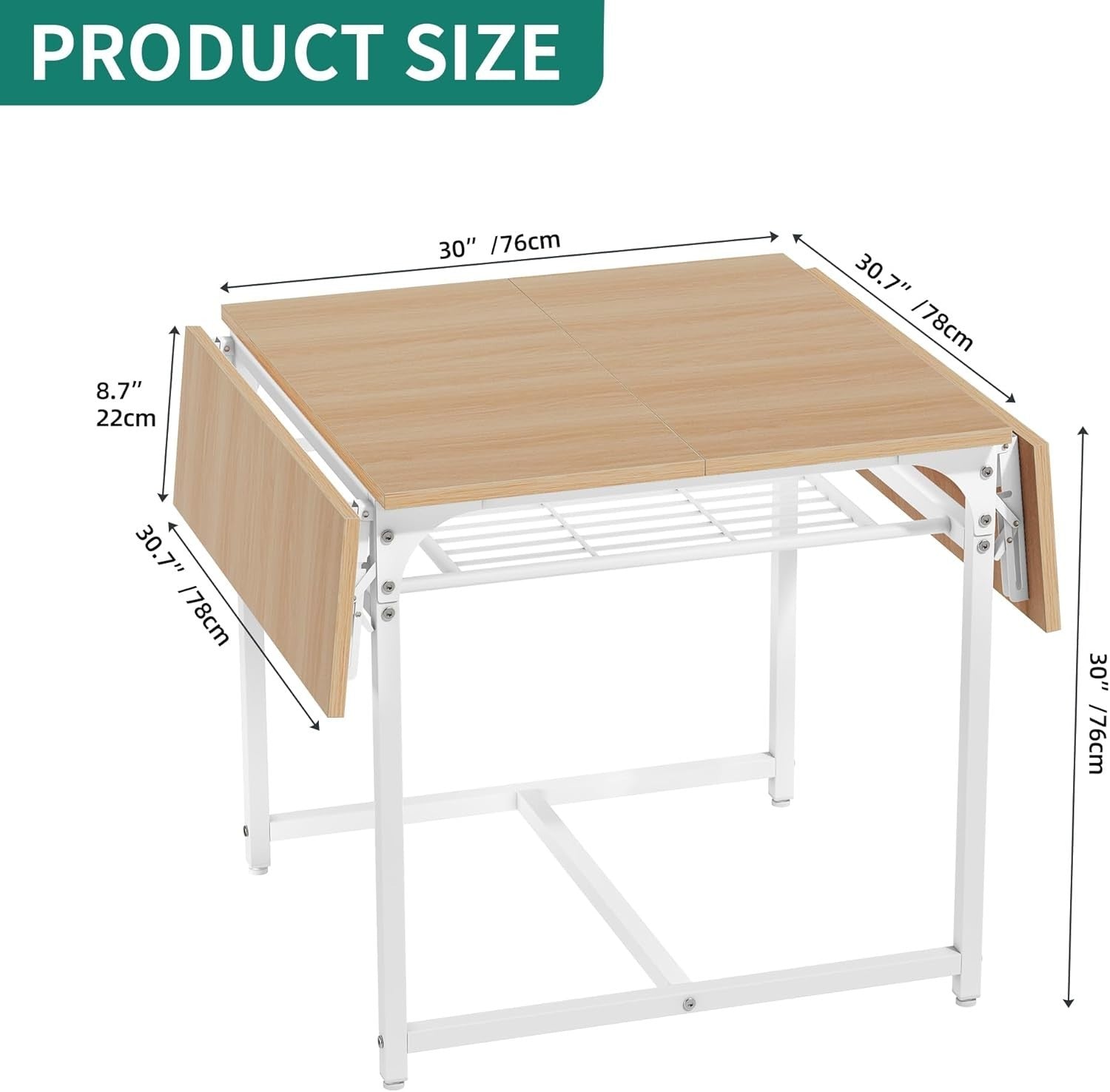 Yellow Oak Folding Dining Table Drop Leaf with Storage 120cm