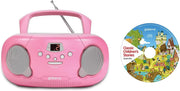 Portable Kids Boombox CD Player with Radio, Story CD & Aux – Pink