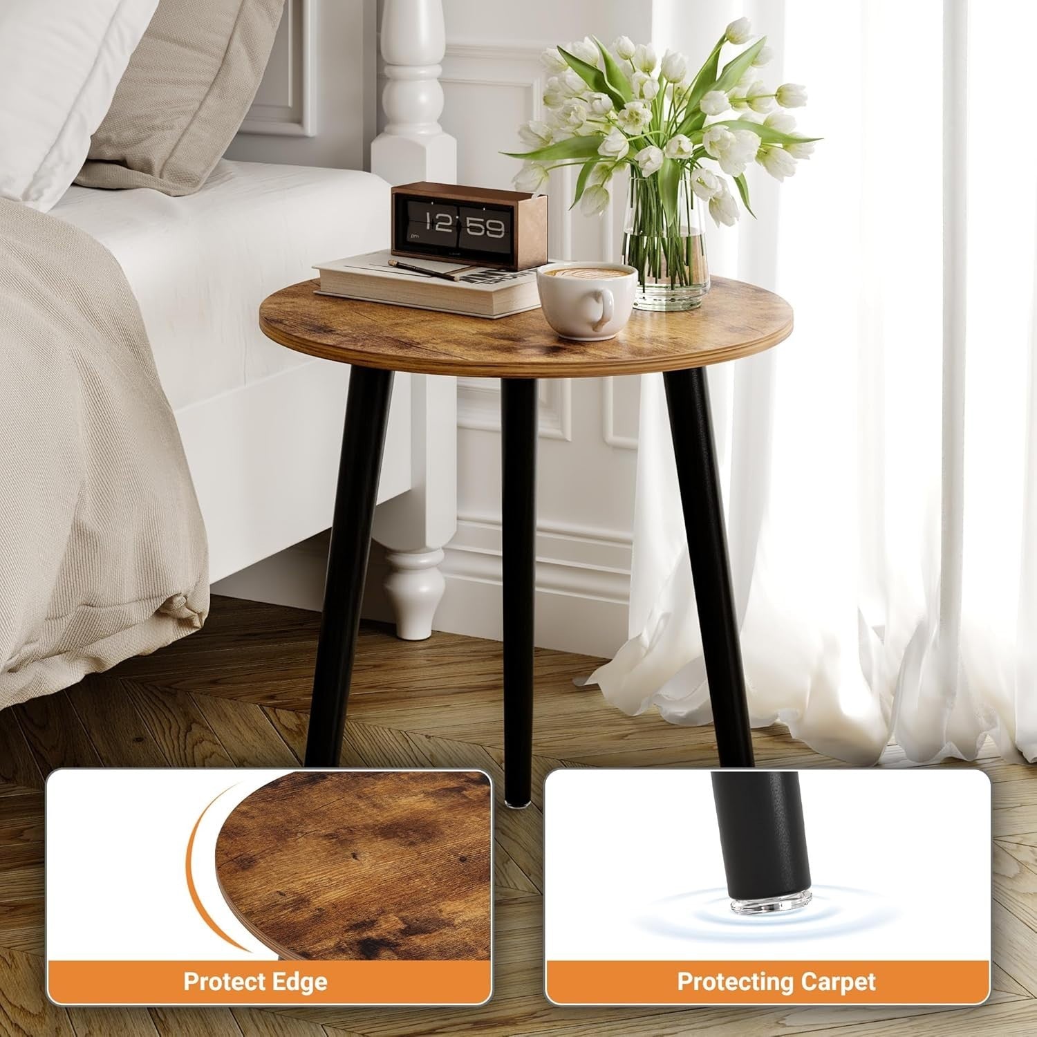 Round Side Table for Living Room & Bedroom – 42x51cm Small Coffee Table