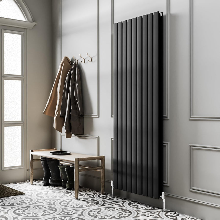 Vertical Black Flat Panel Radiator 1800x610mm Double Column High Heat
