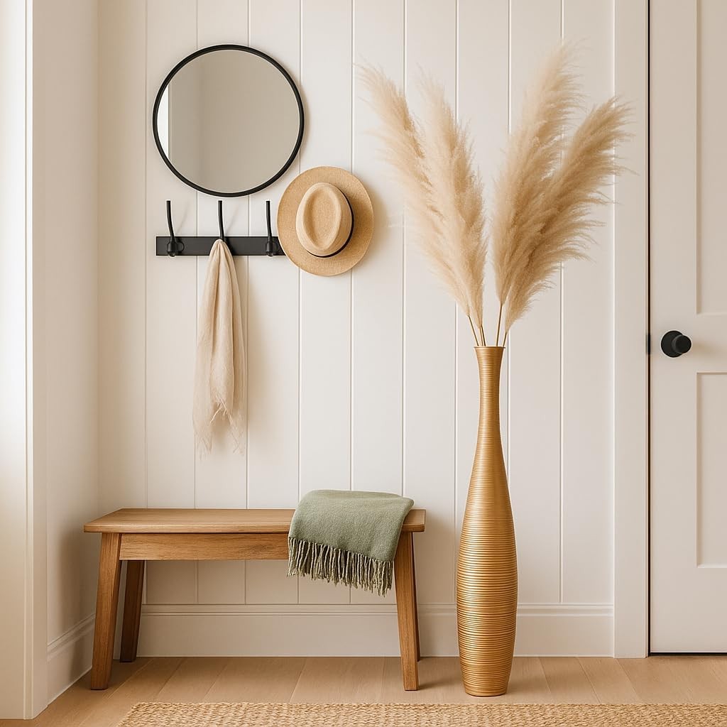 Large Gold Floor Vase 85cm Tall Wooden Decor for Pampas Grass