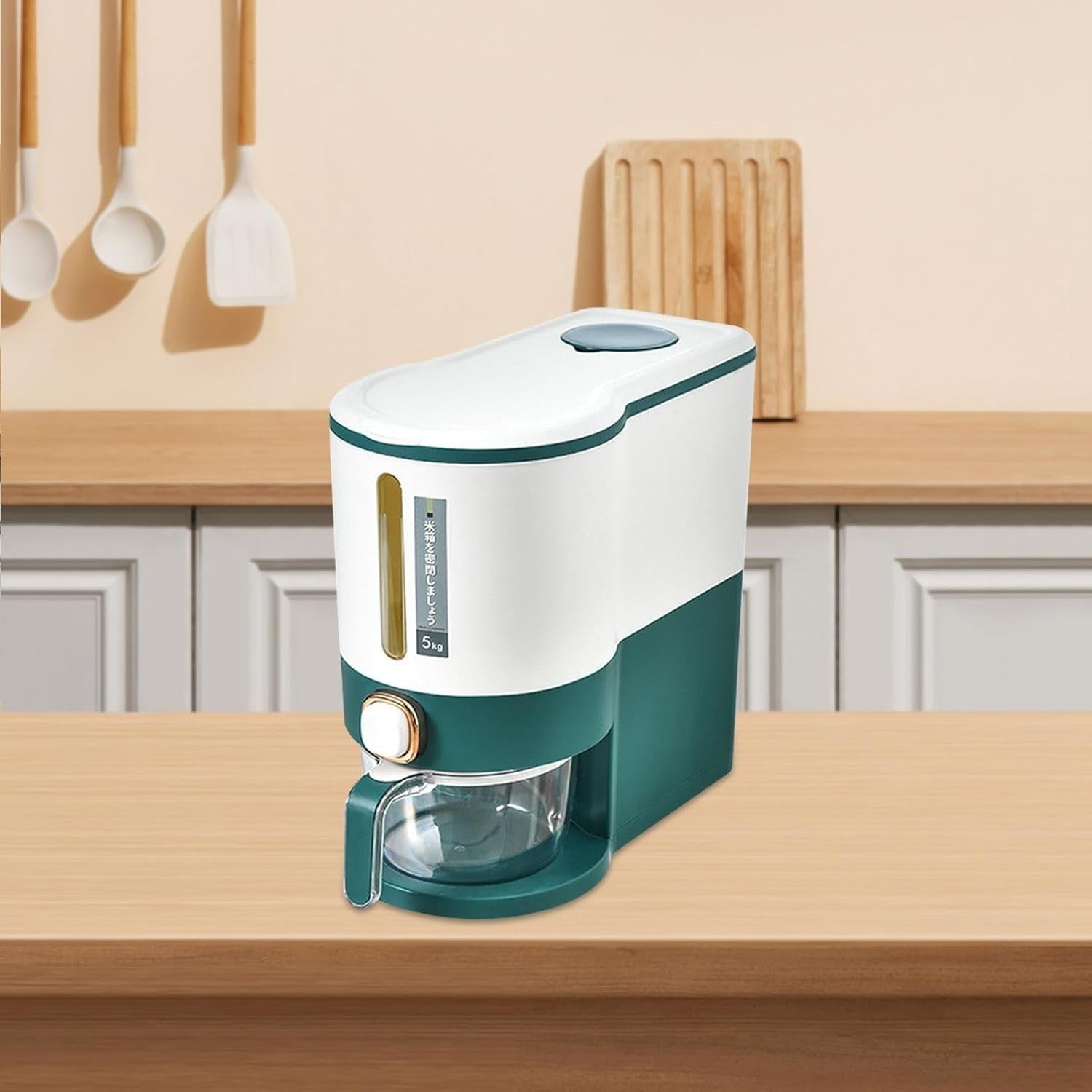 5KG 10KG Press Rice Dispenser with Measuring Cup Grain Storage Bin