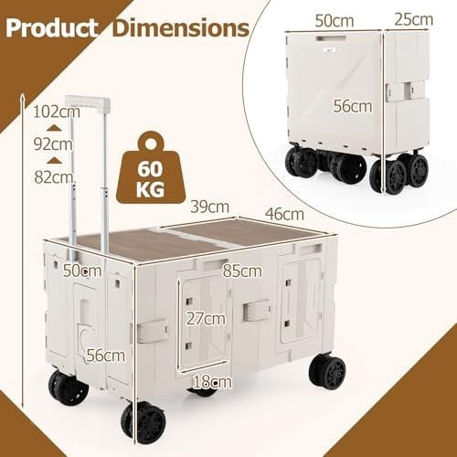 150L Folding Shopping Trolley Wagon Cart 5 Wheels Telescoping Handle White