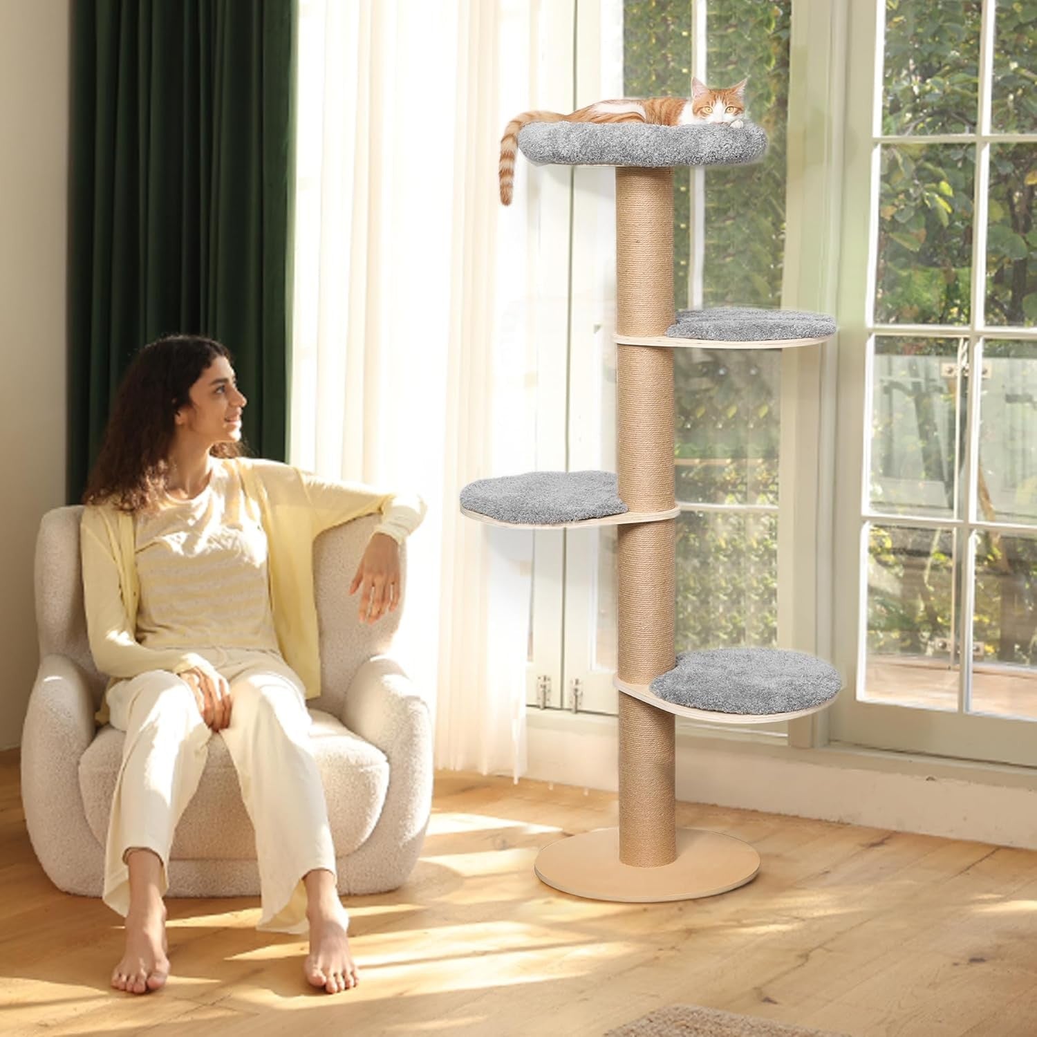 Cat Window Perch Tree Wall Mounted Scratching Post Plush Bed Indoor