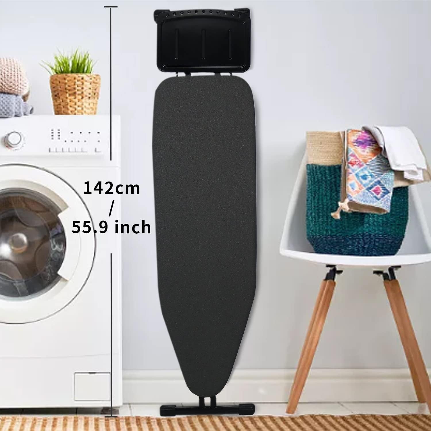 Adjustable Ironing Board with Steam Iron Rest Heat Resistant Black 109x33cm