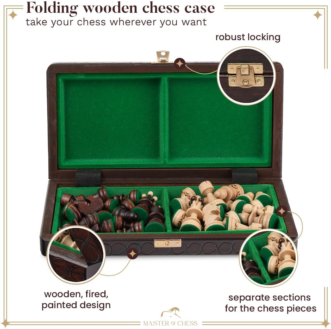 Handcrafted 30cm Wooden Chess Set | Portable Foldable Board | Classic Travel Gam