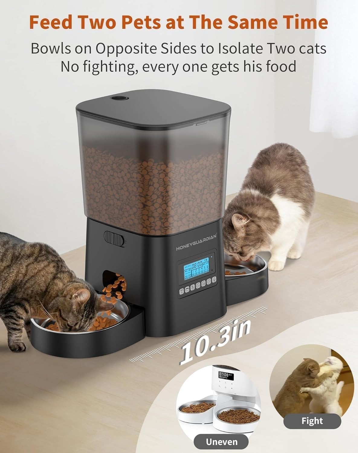Automatic Cat Feeder 3.5L Dual Bowl Timer Food Dispenser Voice Record