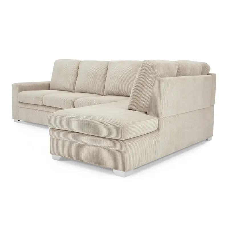 Right Hand Corner Sofa with Chaise Mocha Jumbo Cord 4 Seater UK Lounge