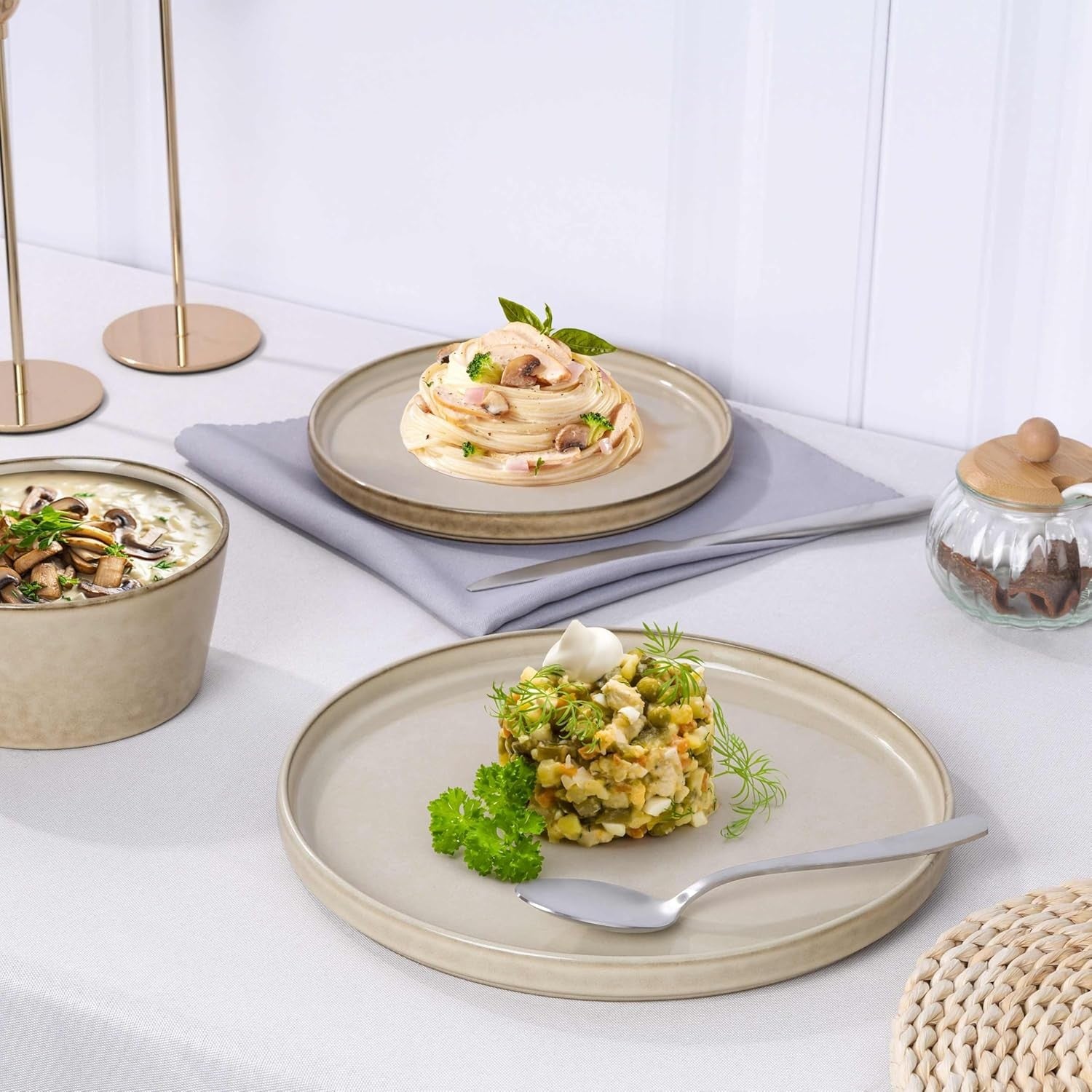 12pc Stoneware Dinner Set Plates Bowls Dishwasher Microwave Safe