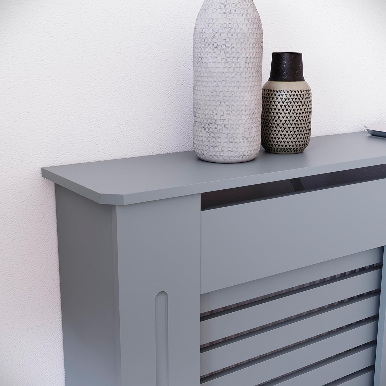 Medium Grey Radiator Cover 102x80x16cm Modern MDF Slatted Cabinet