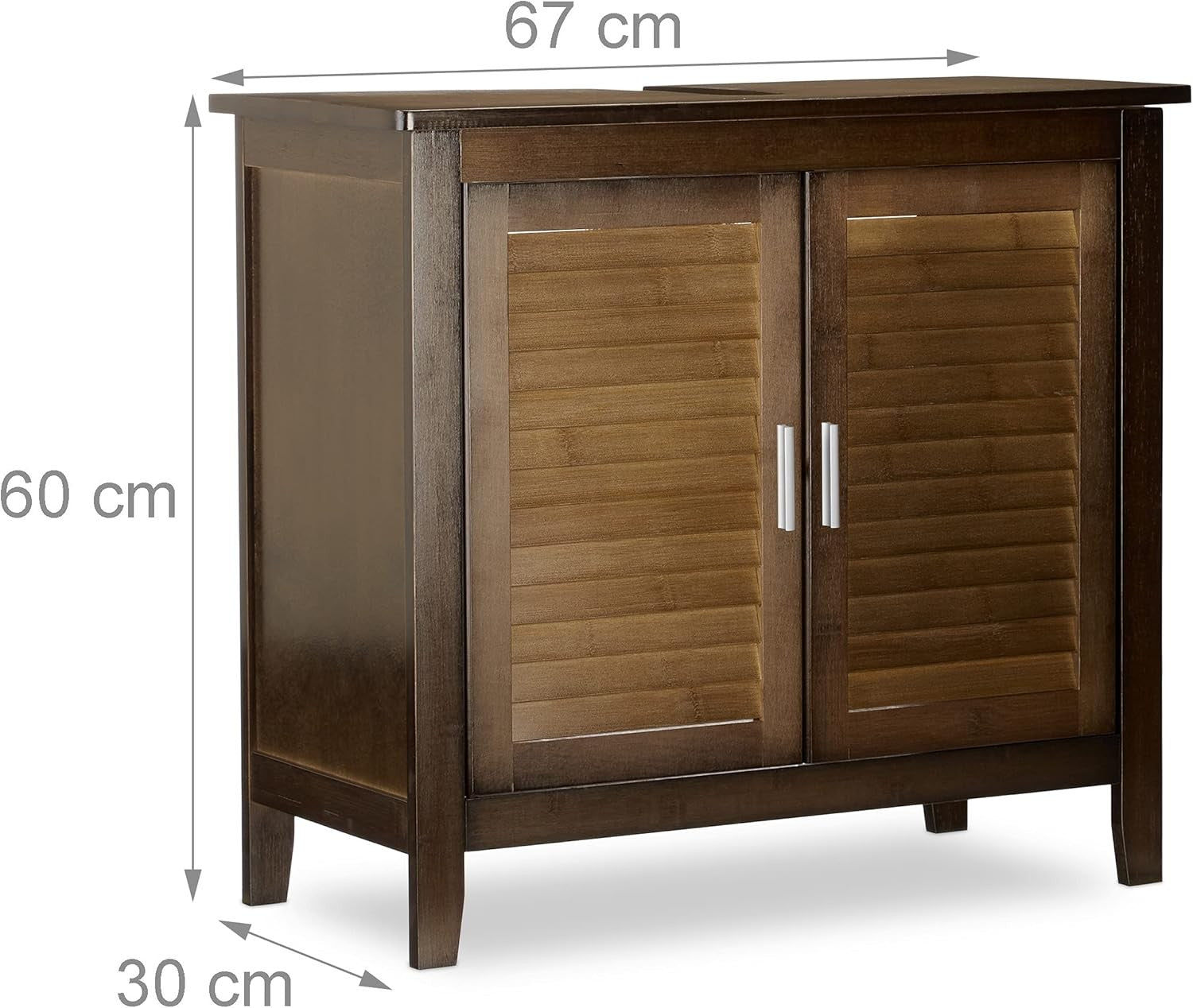 Dark Brown Bamboo Under Sink Bathroom Cabinet 2 Door Storage Cupboard Unit
