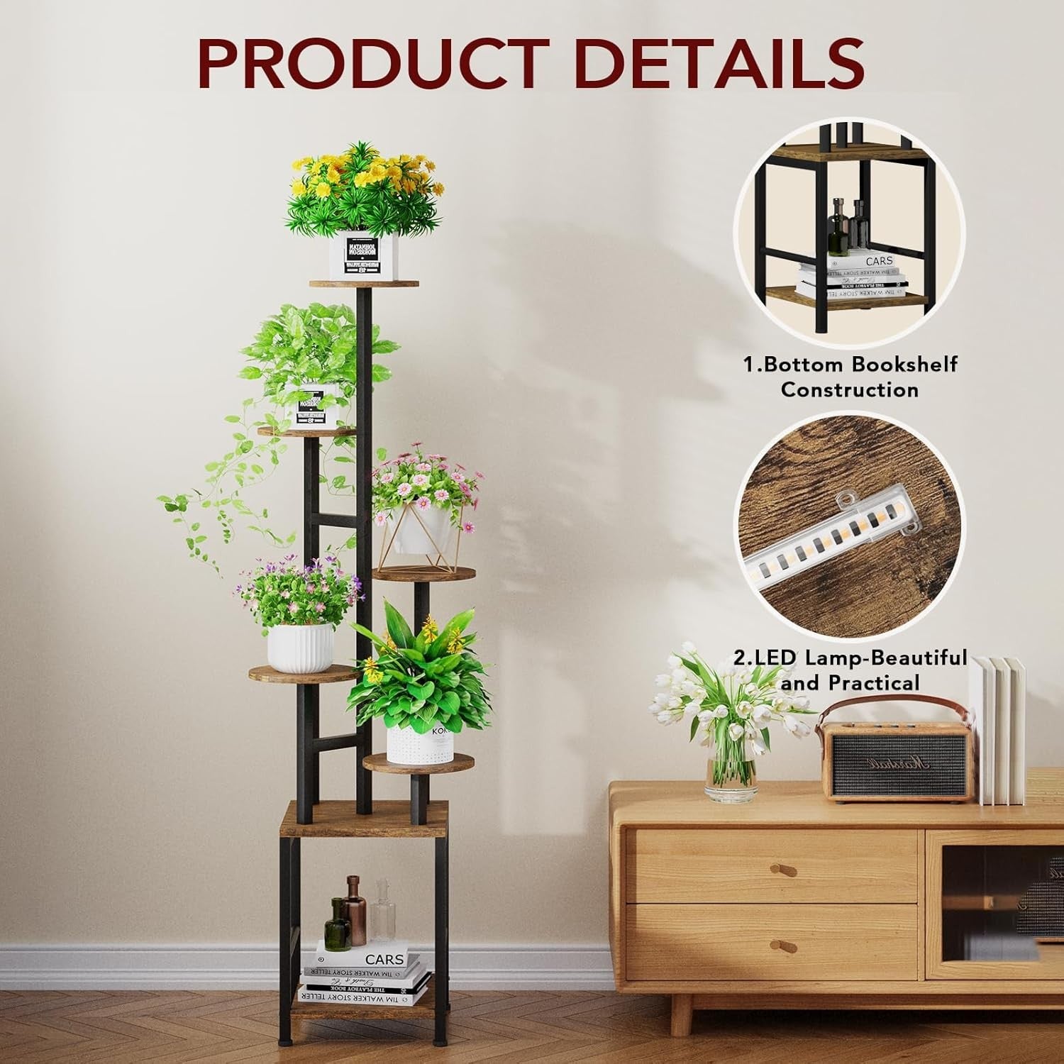 6-Tier Metal Plant Stand with Adjustable LED Grow Light | Tall Indoor Display Ra