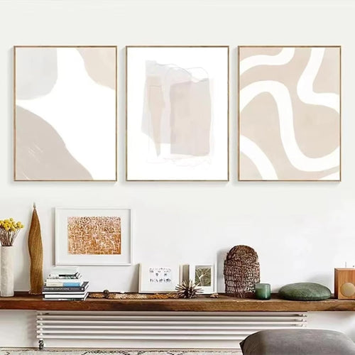 Beige Abstract Wall Art Set of 3 Minimalist Canvas 40x30cm