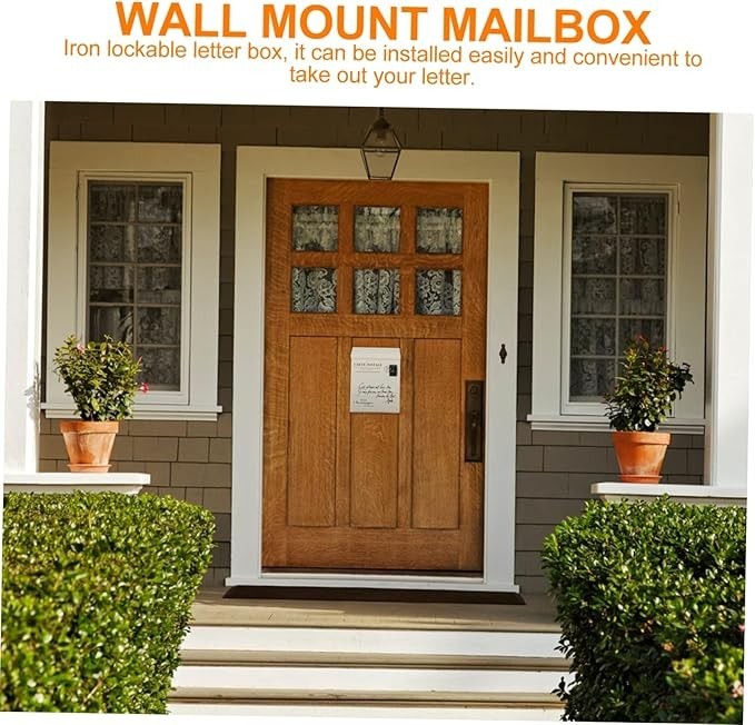 Wall Mounted Locking Mailbox Iron White Secure Outdoor Post Box Retro Design