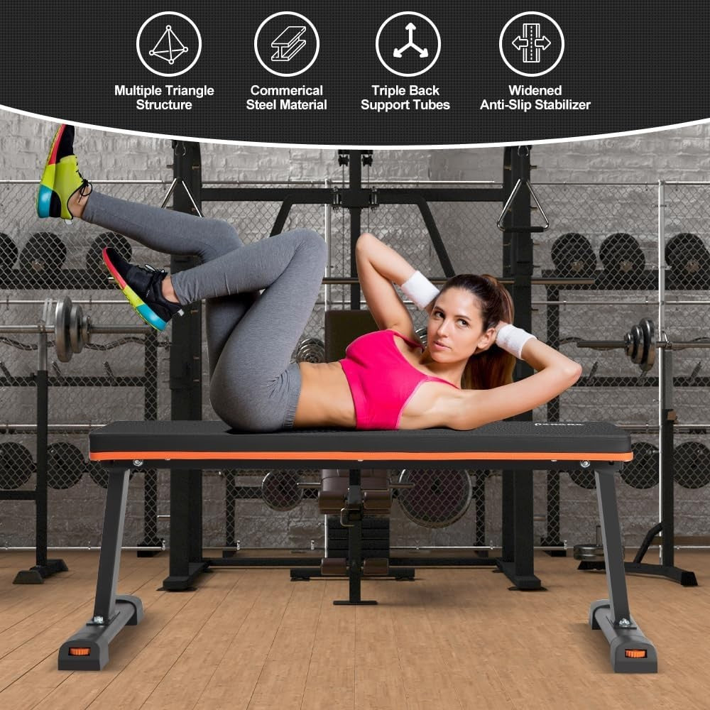Foldable Flat Workout Bench 450lb Compact Strength Trainer Home Gym