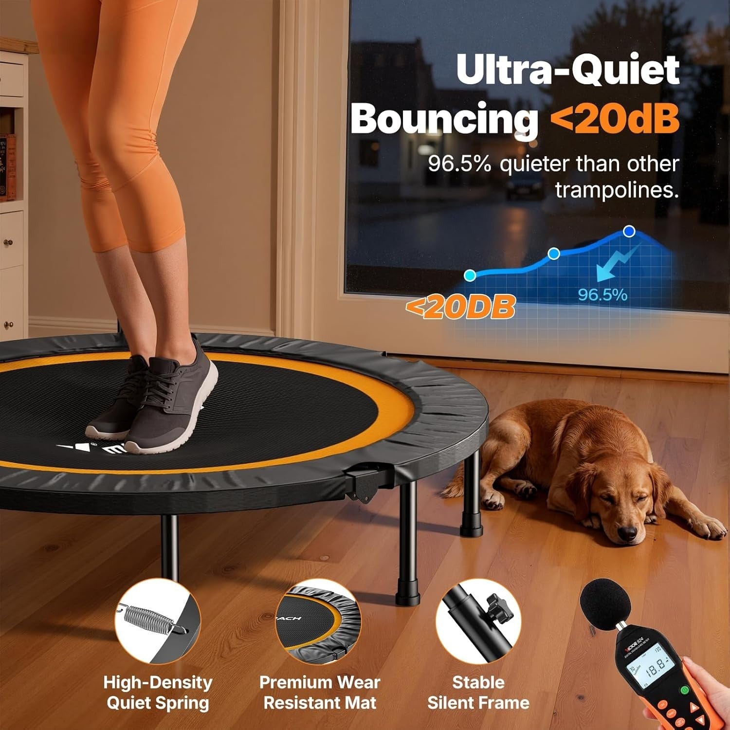 48” Foldable Fitness Rebounder Trampoline Quiet Indoor Exercise 330lb