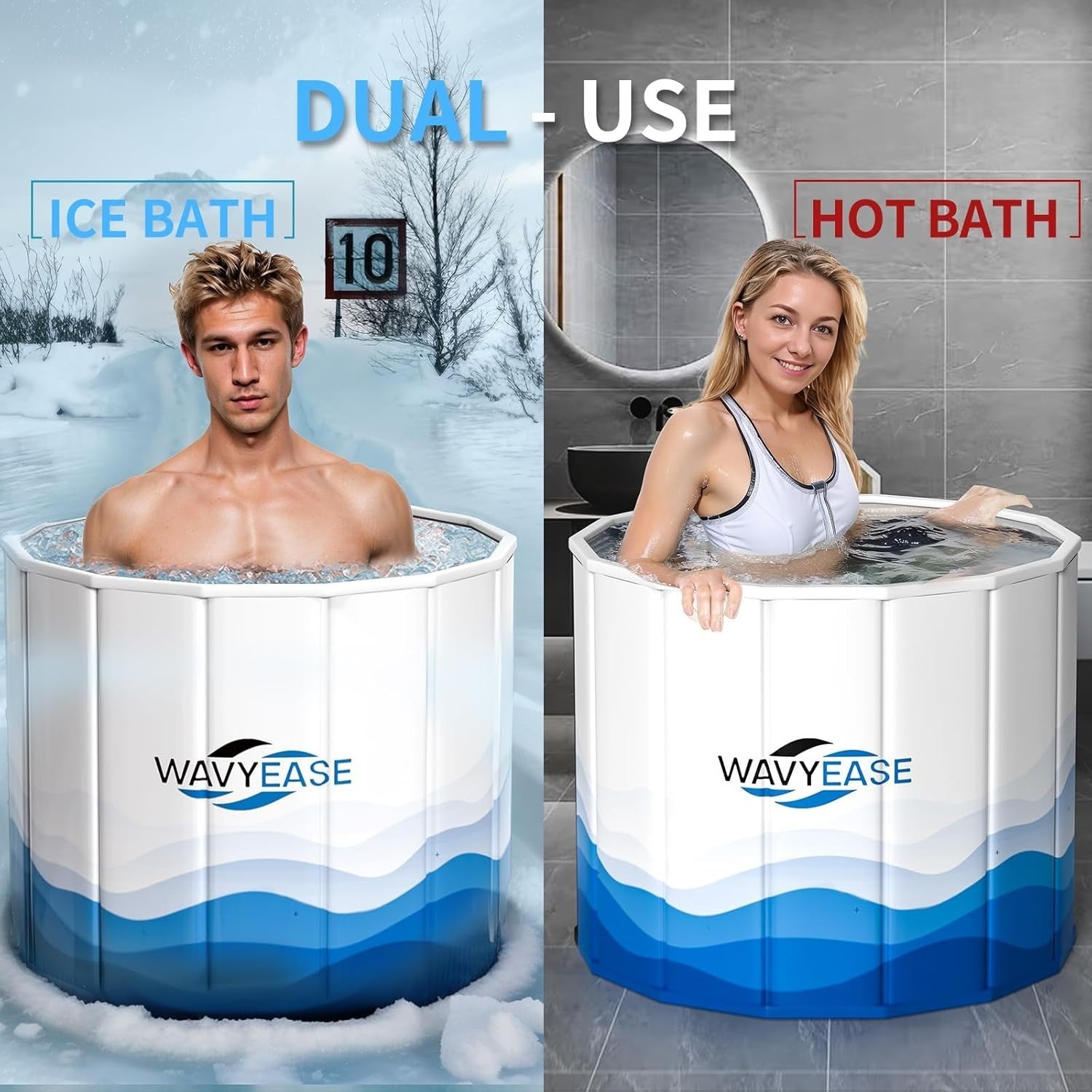 Portable Foldable Ice Bath Tub 80x66cm for Adults Cold & Hot Therapy Soaking Tub