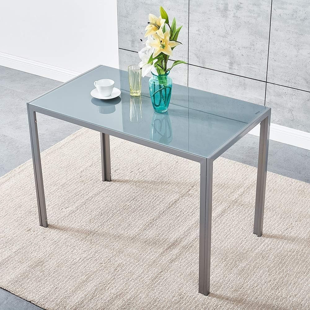 Tempered Glass Dining Table with 4 PU Leather Chairs - Modern, Durable Set