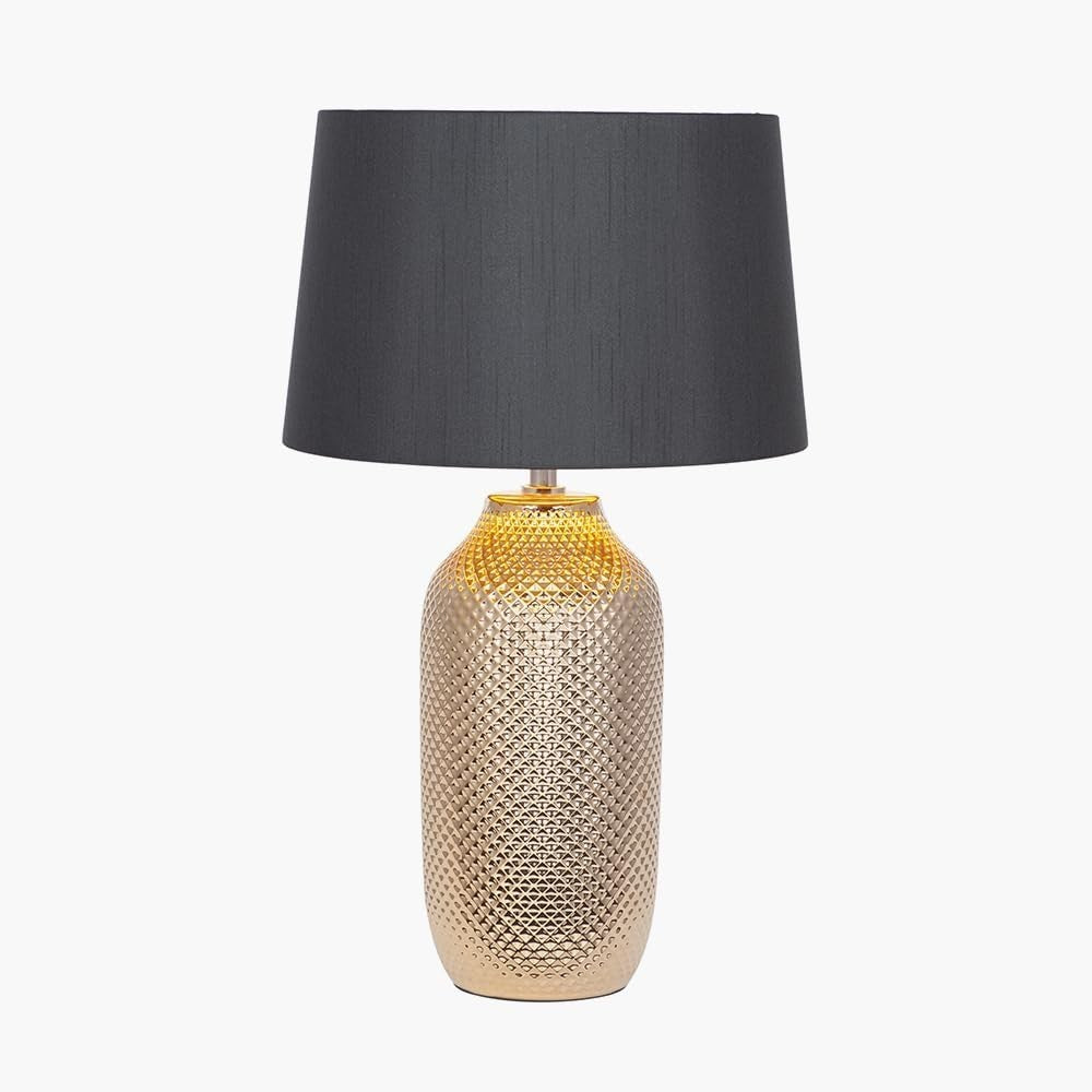 Art Deco Gold Ceramic Table Lamp with Black Shade, Compact & Stylish
