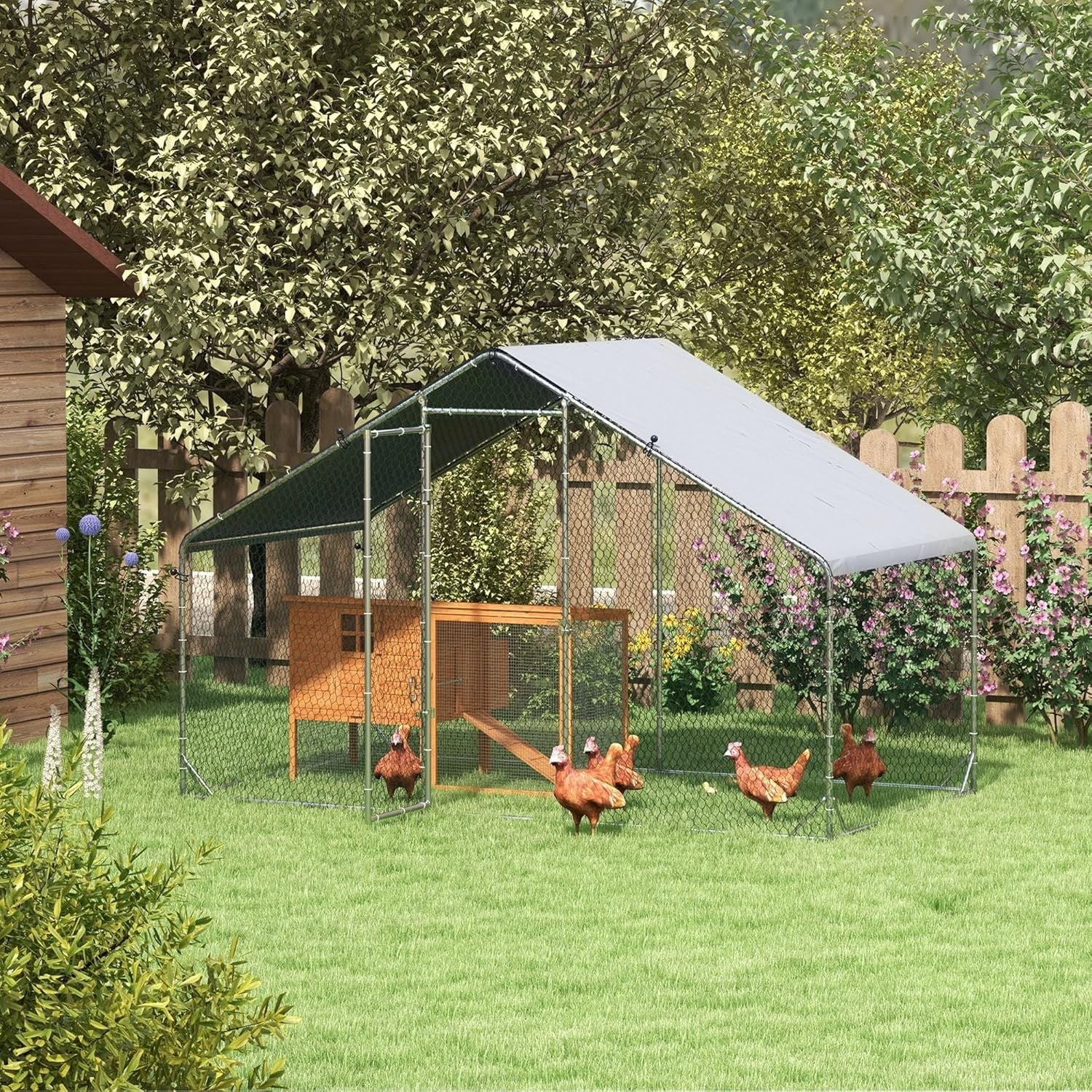 Walk In Galvanised Chicken Run Outdoor Enclosure with Cover 3–5 Hens