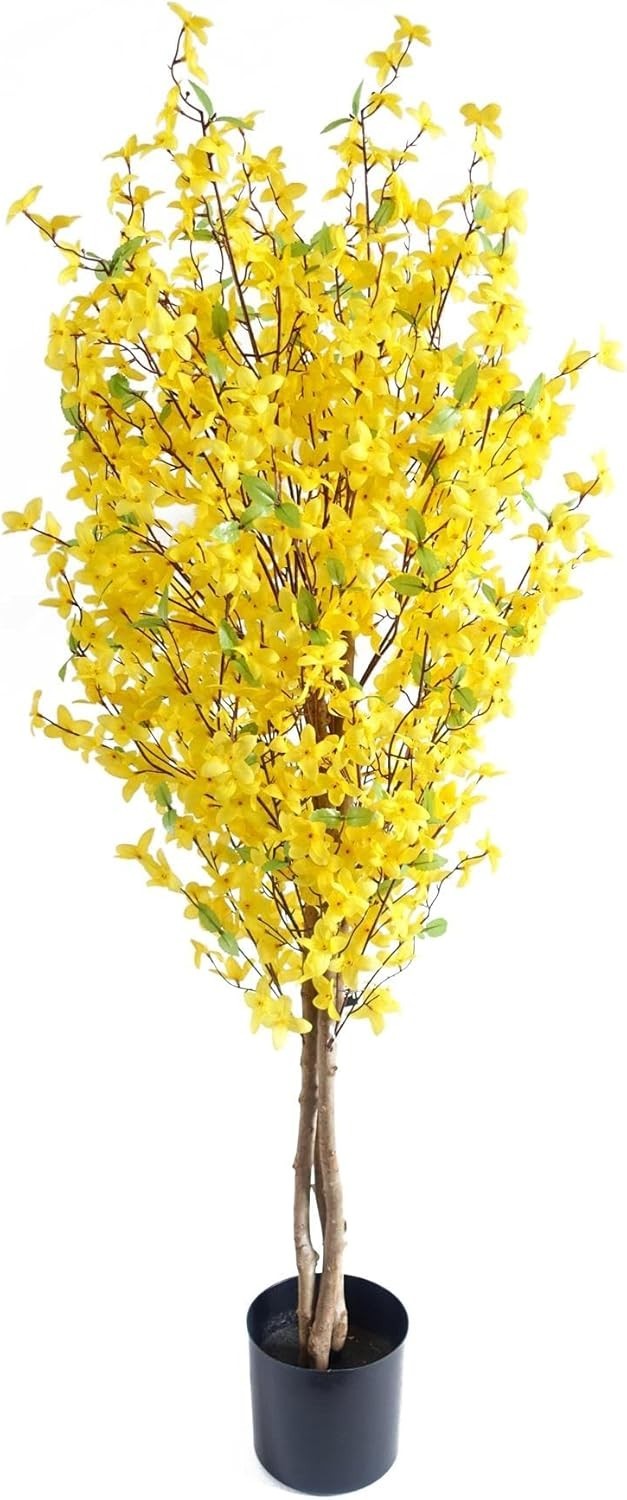 120cm Yellow Forsythia Artificial Flower Tree Realistic Silk Indoor Decoration