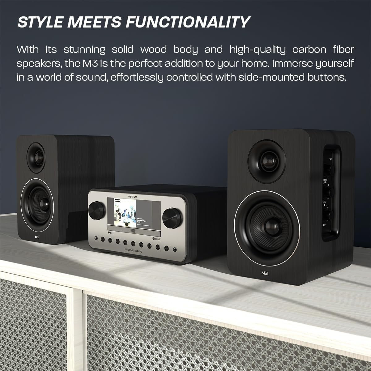 60W Bluetooth Bookshelf Speakers Carbon Fibre 24bit DAC Optical USB