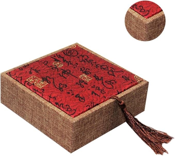 Red Tassel Jewelry Box Chinese Style | Vintage Fabric Case | Gift Storage 12x4cm