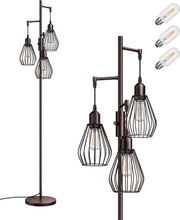 Dimmable Industrial Floor Lamp with Wire Cage Shades & 3 LED Bulbs