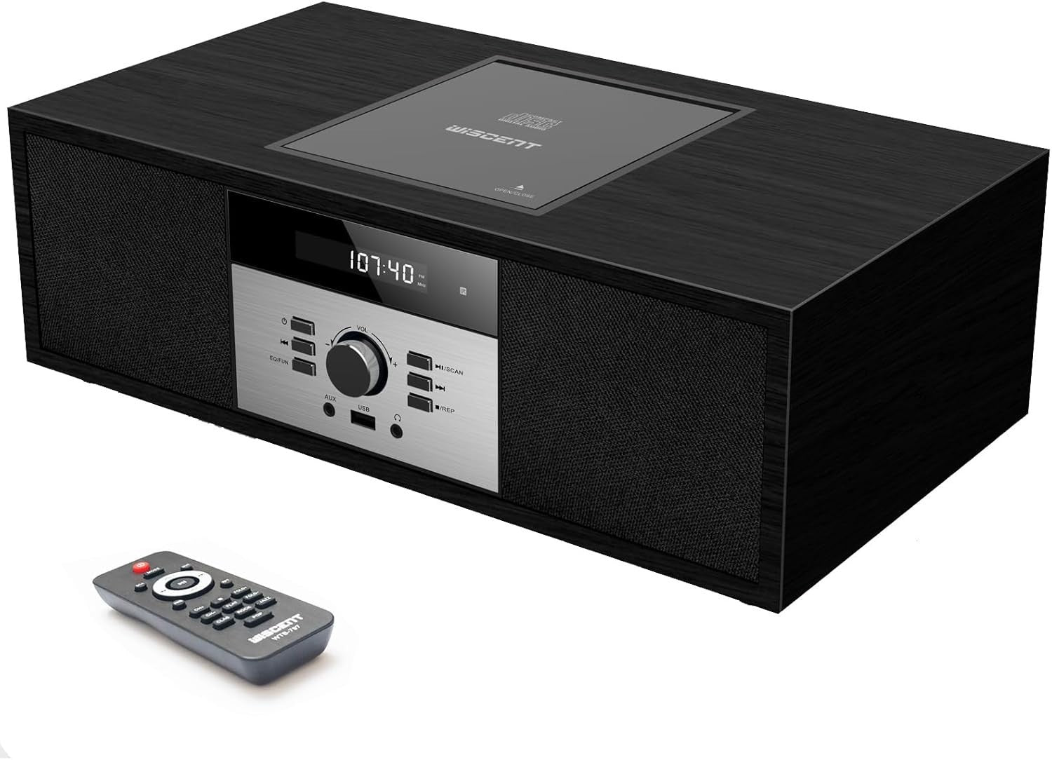 Retro Bluetooth CD Stereo System with USB, FM Radio, Wooden HiFi Speakers