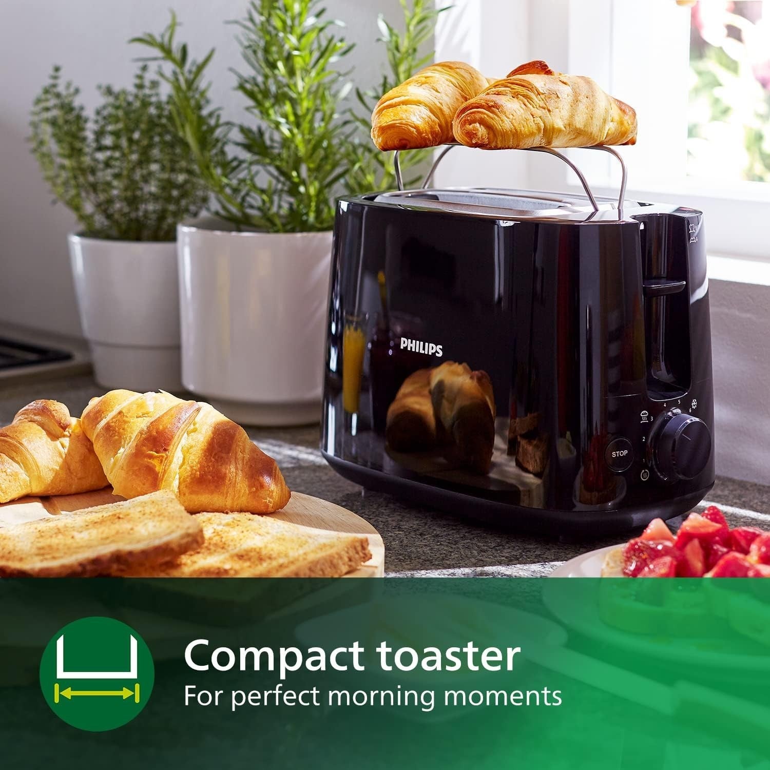 2-Slice Bread Toaster with 8 Browning Settings, Bun Warmer & Crumb Tray