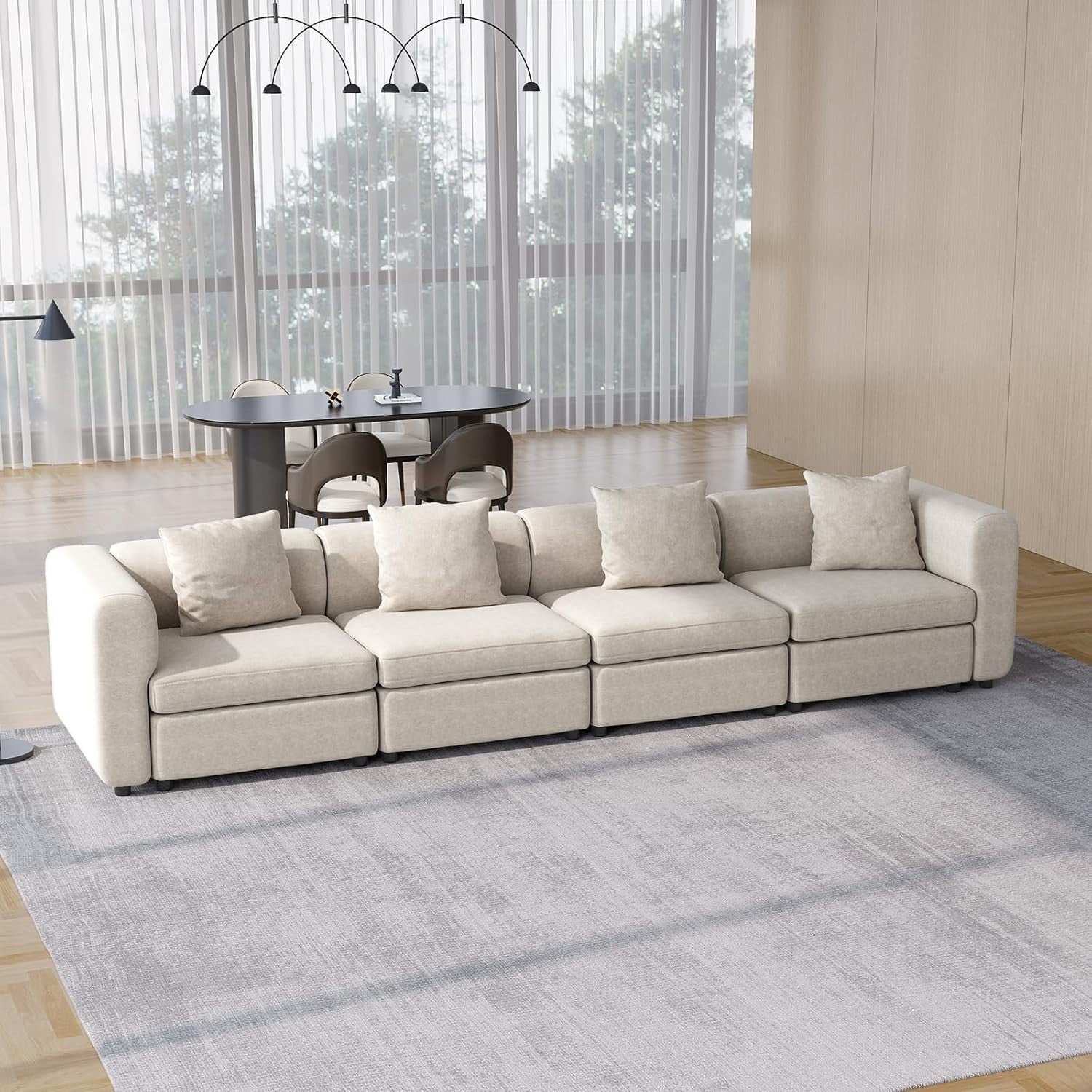 Oversized Velvet 4 Seater Sofa Beige Sectional 380CM Modern Comfy Couch