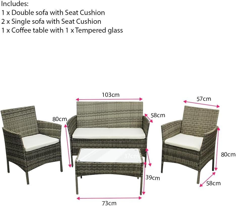 Outdoor Rattan Garden Sofa Set 4-Seater with Mixed Grey + Beige Cushions