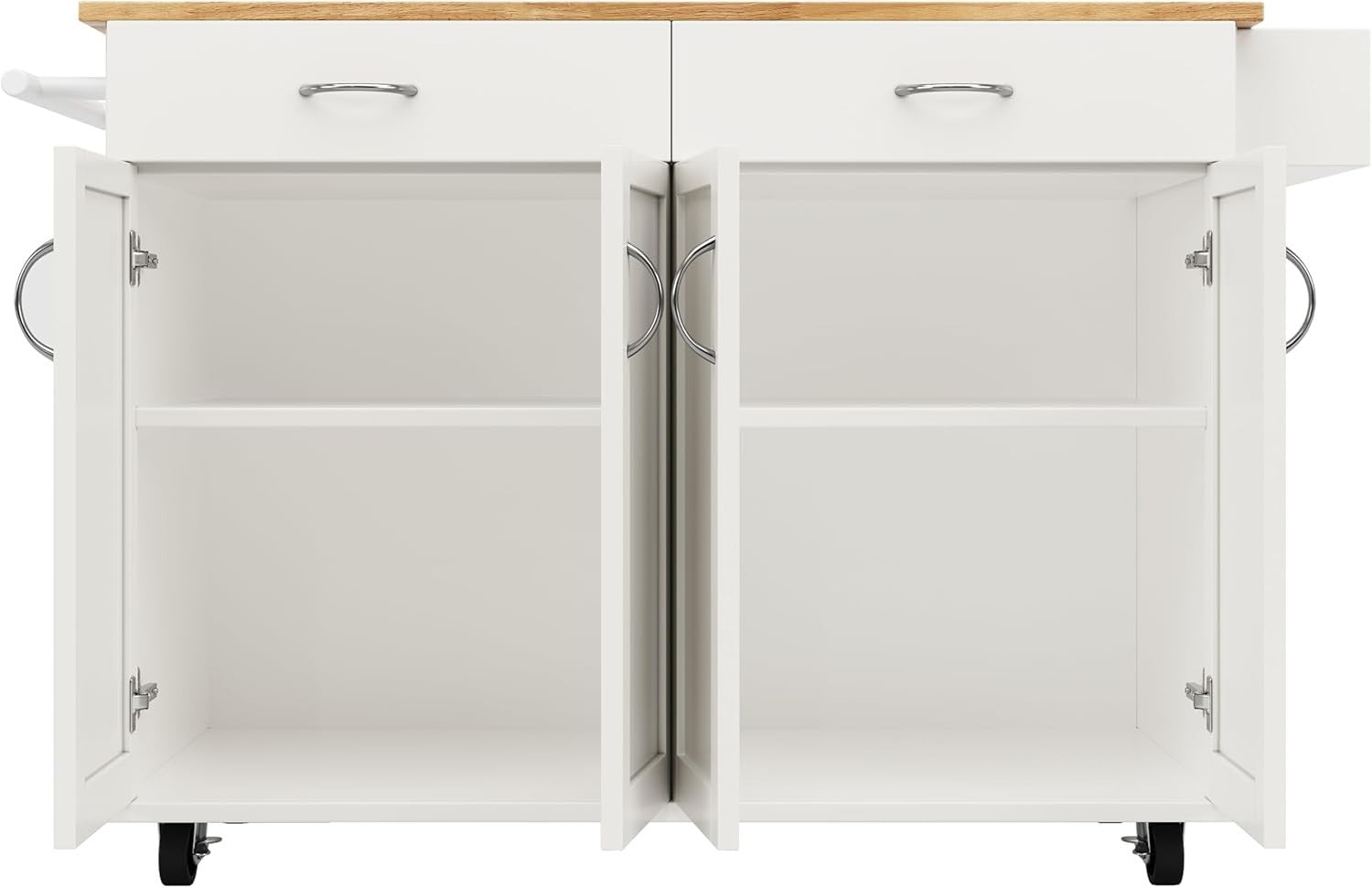 Rolling Kitchen Island Trolley with 2 Drawers & Spice Rack White 128x50cm