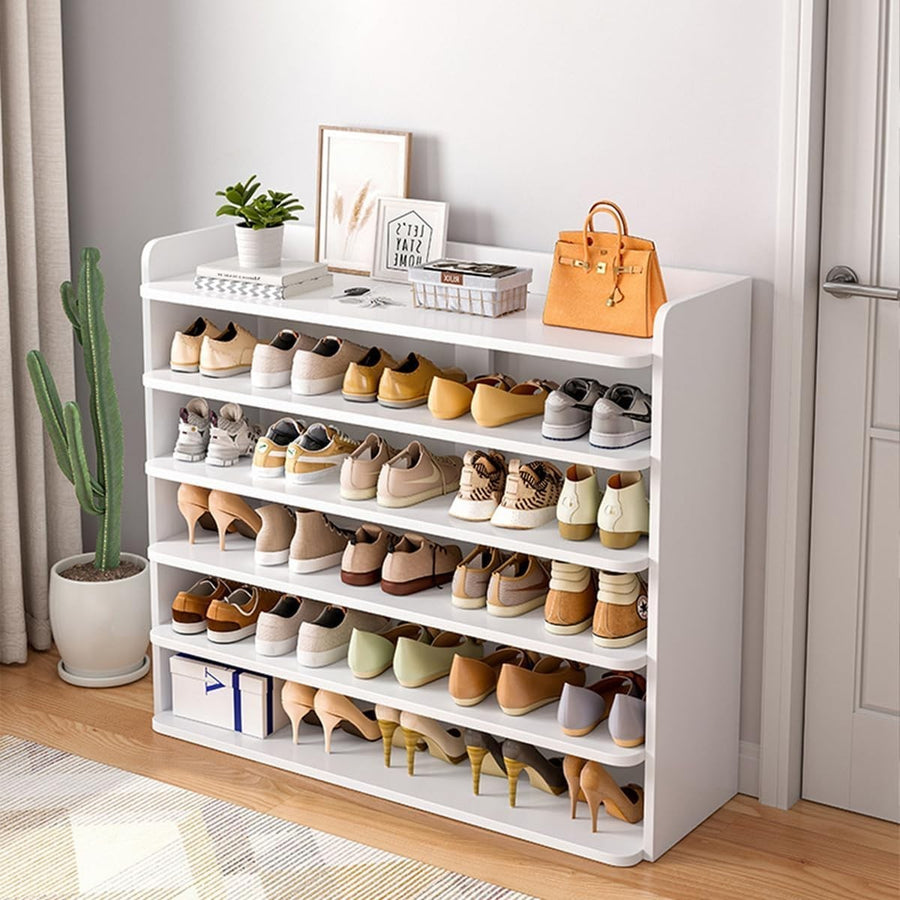 6-Layer Shoe Cabinet, 102x26x88 cm White, Large Capacity Storage Rack