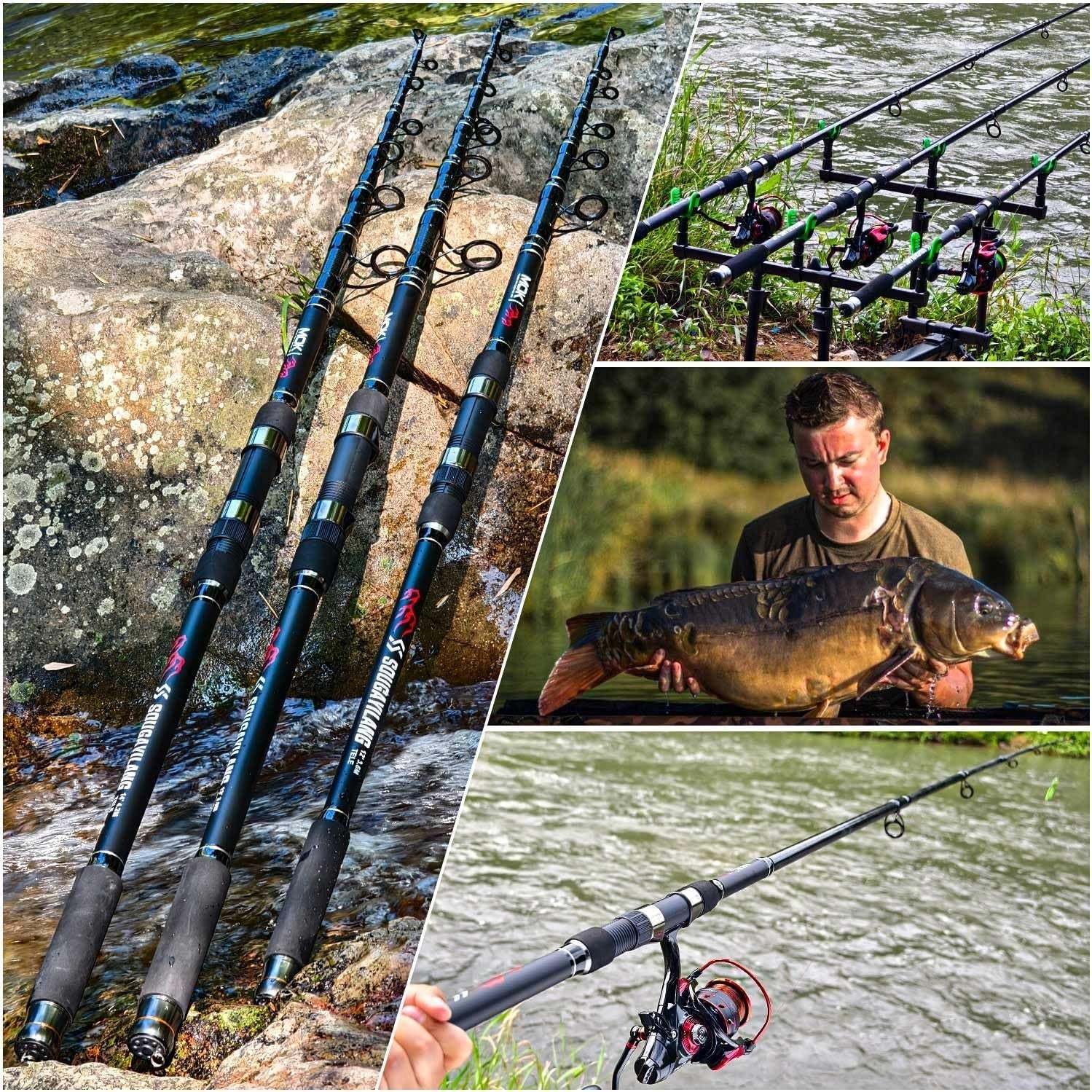 Telescopic Carp Fishing Rod 3.6M Carbon Fibre 3.0lb Travel