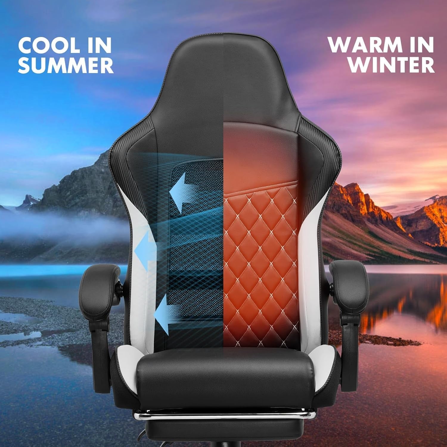 Gaming Chair High Back Leather Footrest Ergonomic White