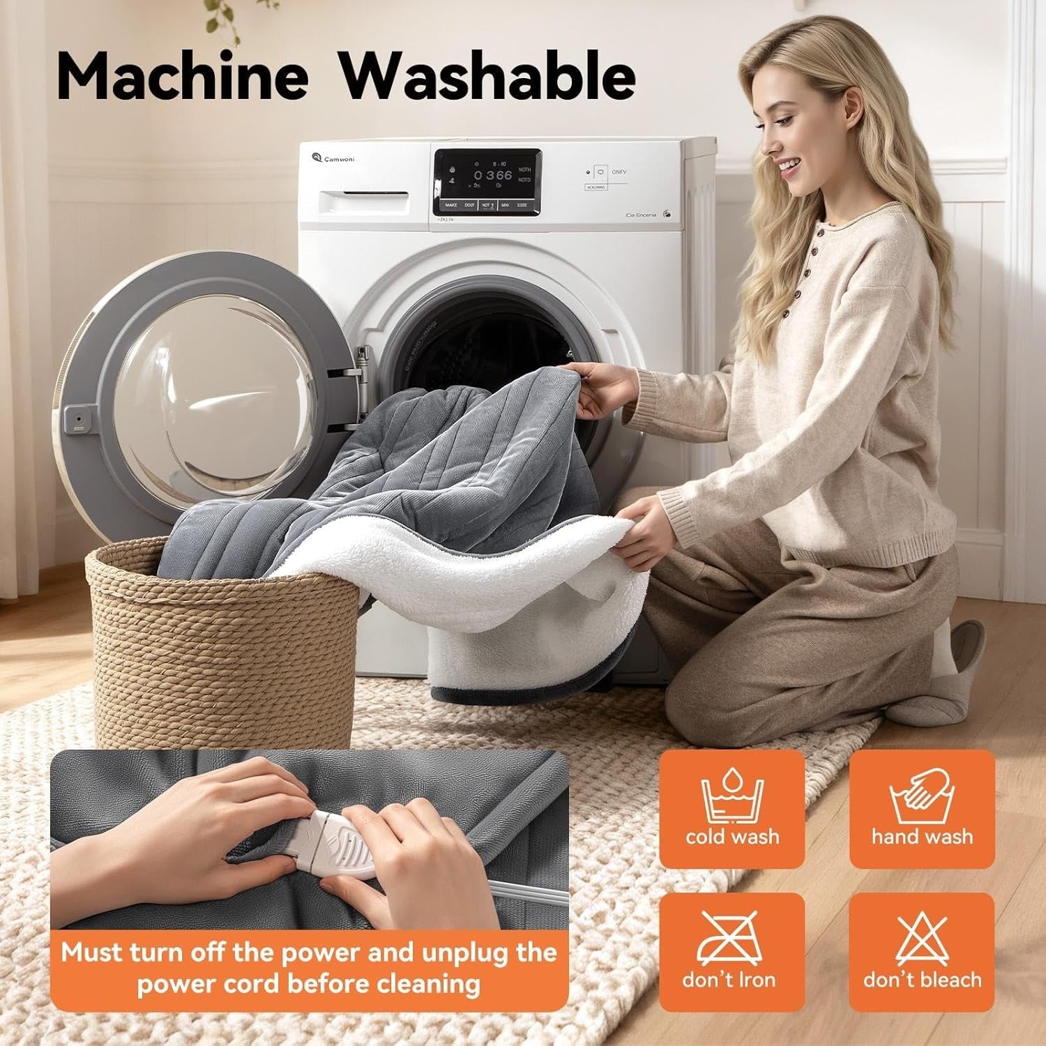 Electric Heated Throw Blanket 180x130cm Fast Heat 9 Settings Auto Shut Off