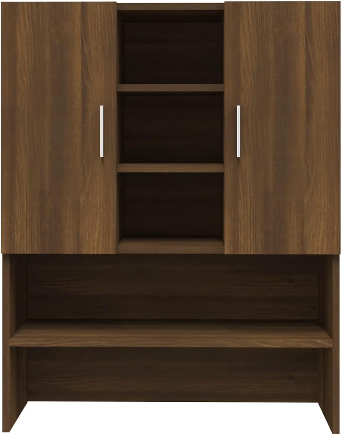 Brown Oak Washing Machine Cabinet Tall Laundry Storage Unit with Doors & Shelves
