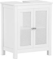 White Under Sink Bathroom Cabinet 60cm Vanity Storage Unit with Louvered Doors