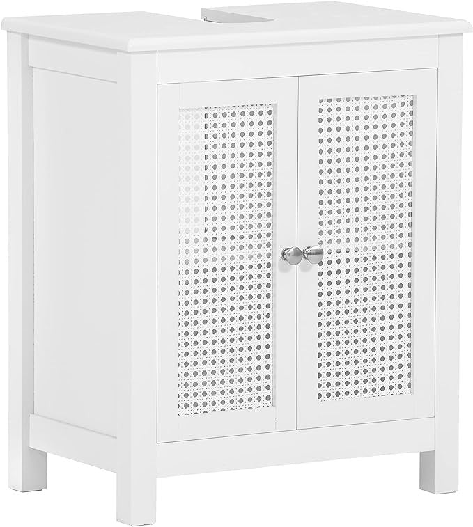 White Under Sink Bathroom Cabinet 60cm Vanity Storage Unit with Louvered Doors
