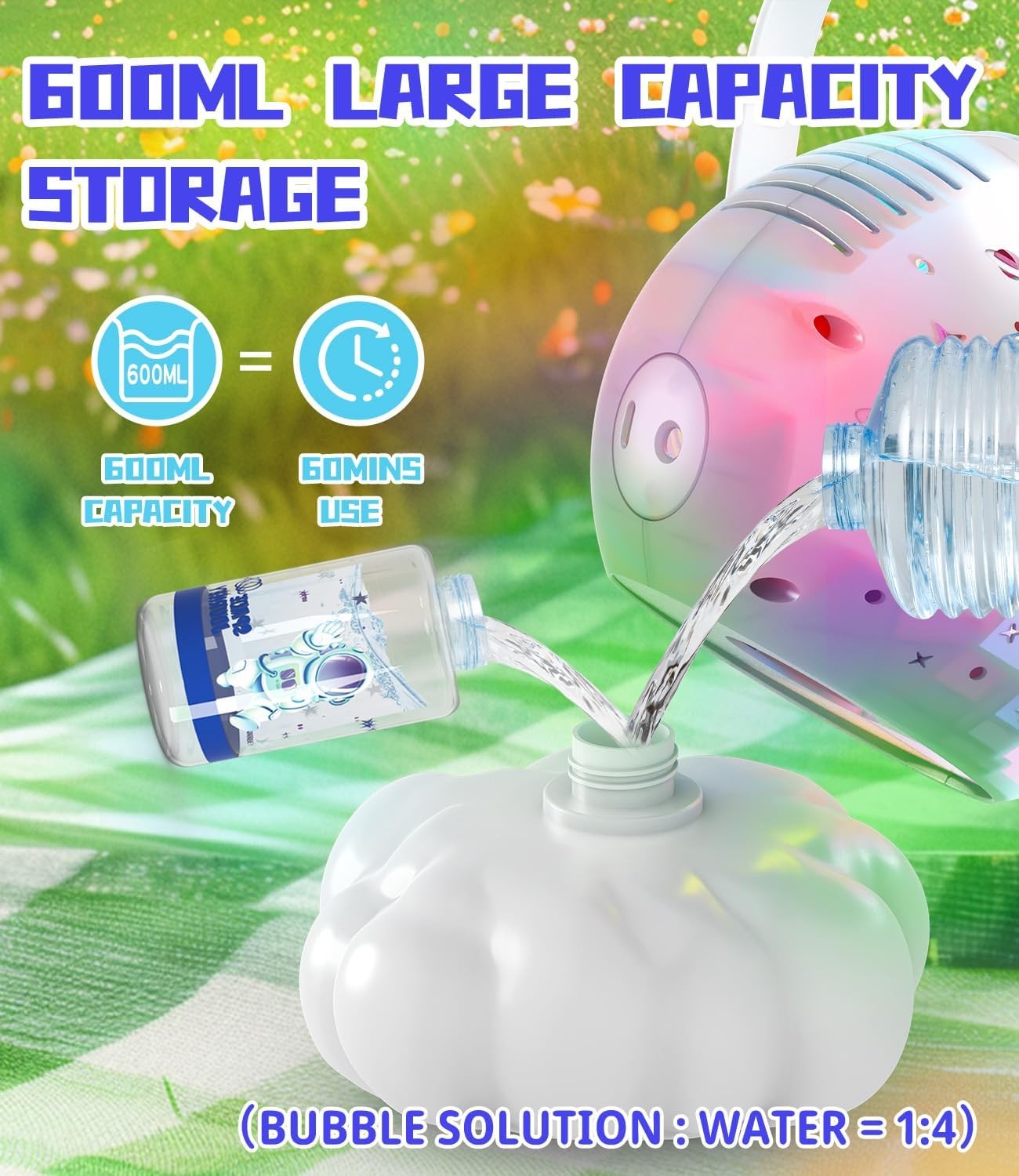 Bubble Machine 600ml Large Bubble Maker LED Light Toy