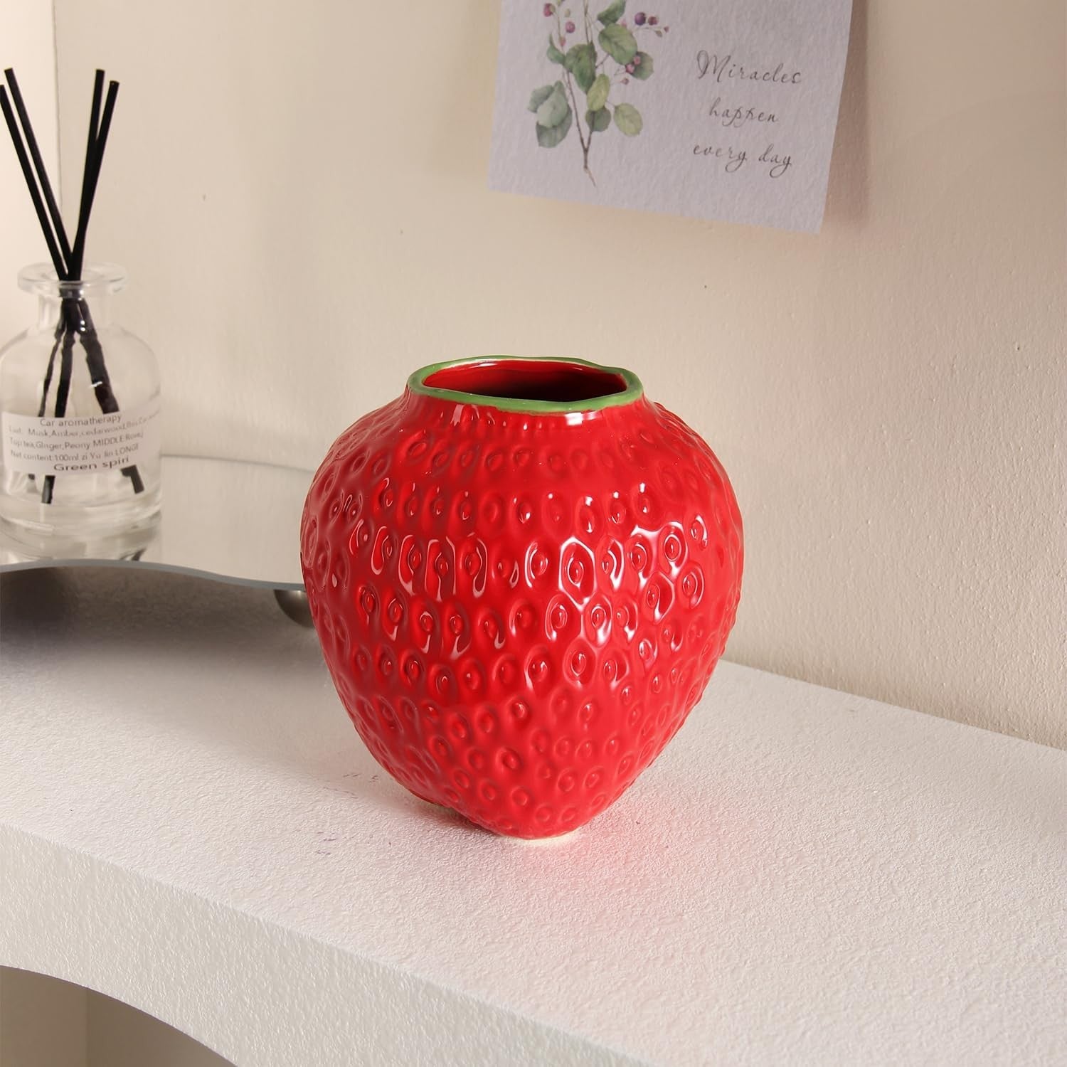 Strawberry Ceramic Flower Vase Mini Red Cute Fruit Decorative Home Décor