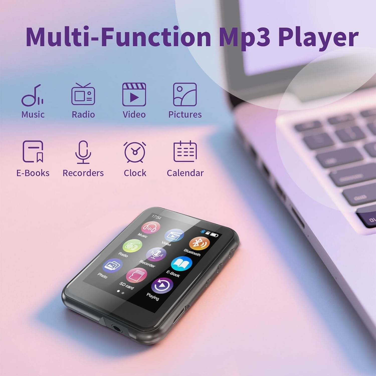 64GB MP3 Player Blue Bluetooth 5.3 2.4" Touch FM HiFi