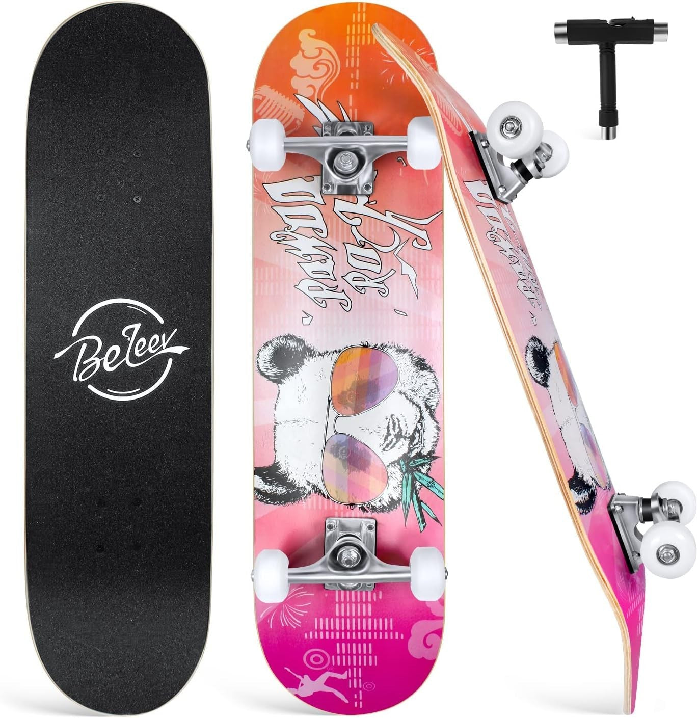 31x8 Maple Complete Skateboard Double Kick Kids Teens Adult Orange