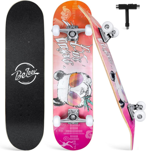 31x8 Maple Complete Skateboard Double Kick Kids Teens Adult Orange